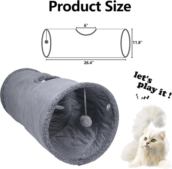 Cat Tunnel, Durable Suede Collapsible Cat Play Tube Toys with Play Ball, Indoor Cat Tunnel for Cat, Puppy, Kitty, Kitten, Rabbit (Small)4