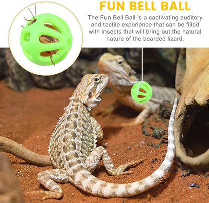 Bearded Dragon Enrichment Toys Feeder Ball Set, Vegetable Feeder Ball & Bell Ball, Exercise Balls Interactive Feed Toys Bells Reptile Tank Accessories for Reptile Lizard Gecko (Yellow)6