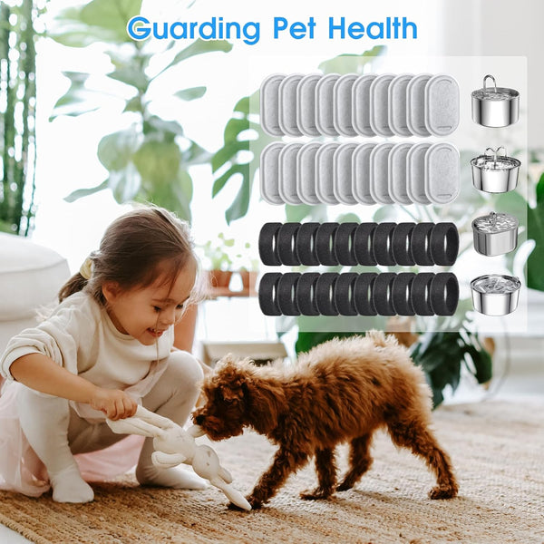 40 Pack Cat Water Fountain Filters-Cat Fountain Replacement Filters for Stainless Steel 108/3.2L& 67Oz/2L Adjustable Water Flow Pet Water Fountain(20 Pack Pet Water Filter Refills+20 Pack Sponges)7