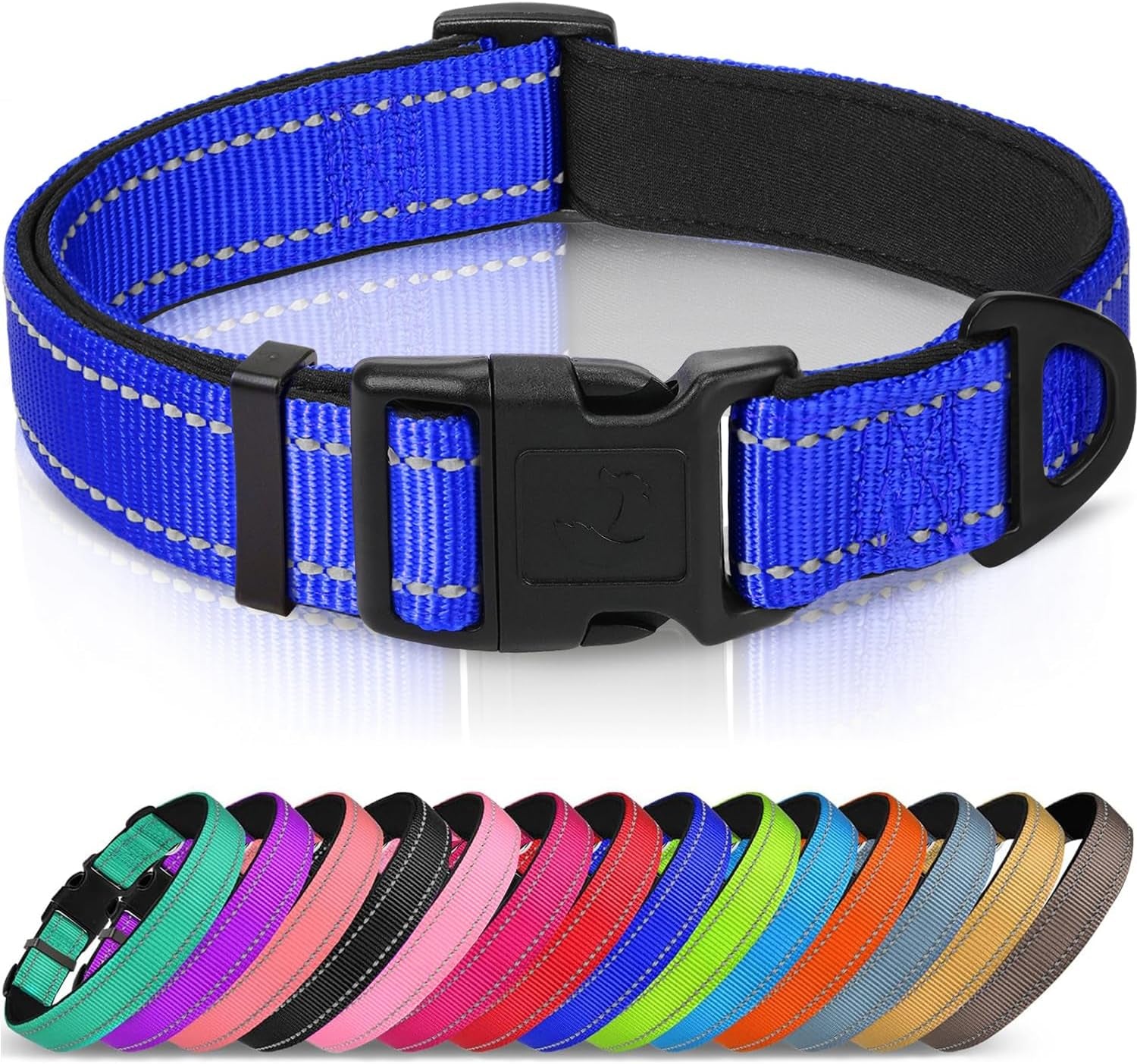 joytale-reflective-dog-collar-adjustable-neoprene-padded-teal-l-breathable-nylon-for-large-dogs-no-chafing-on-walks-and-outdoor-hikes-tear-resistant-webbing-metal-d-ring-night-safety