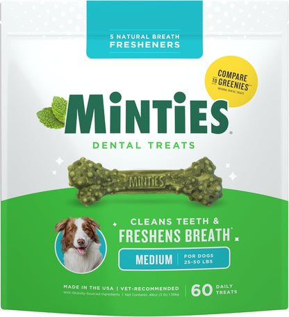 Minties Dog Dental Bone Treats, Tiny/Small Dental Dog Treats, 16 Ounces, Cleans Teeth, Fight Bad Breath, Removes Plaque and Tartar, 40 Count16