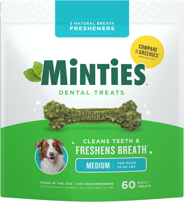 Minties Dog Dental Bone Treats, Tiny/Small Dental Dog Treats, 16 Ounces, Cleans Teeth, Fight Bad Breath, Removes Plaque and Tartar, 40 Count16