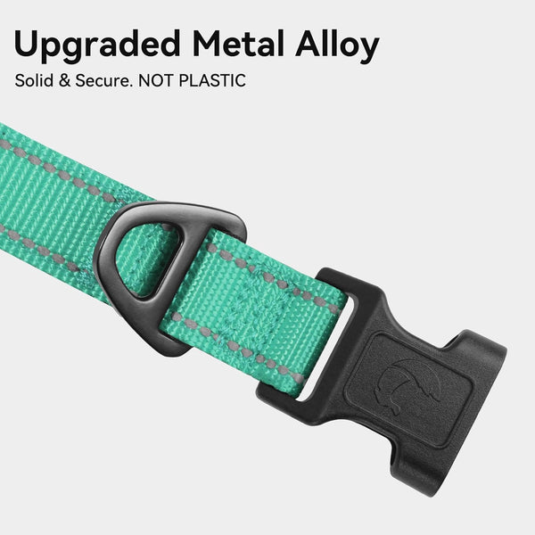 Joytale Reflective Dog Collar, Adjustable Neoprene Padded, Teal L | Breathable Nylon for Large Dogs, No Chafing on Walks and Outdoor Hikes, Tear-Resistant Webbing, Metal D-Ring, Night Safety3