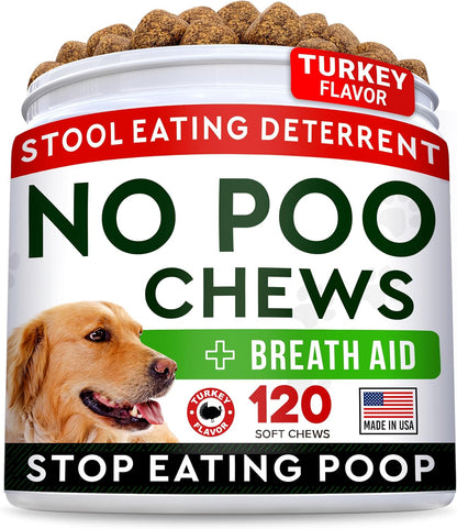STRELLALAB No Poo Chews for Dogs - Coprophagia & Stool Eating Deterrent | Probiotics, Digestive Enzymes & Breath Aid Support - Stop Dog Poop Eating (120Ct, Turkey)1
