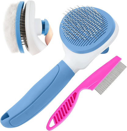 Self Cleaning Slicker Brush, Cat Brushes for Indoor Cats with Metal Comb, Dogs Cats Hair Brushes for Shedding, Pet Kitten Grooming Tool with Release Button for Long or Short Hair by Kalamanda(Blue)1