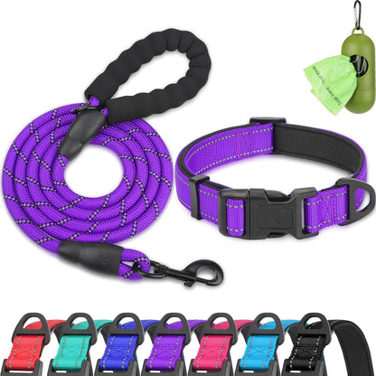 Dynmeow Reflective Dog Collar and Leash Set for Large Dogs, Teal | Soft Neoprene Padded, 6FT Climbing Rope, Ideal for Daily Outdoor Walking or Indoor Wearing, Night Visible for Safety9