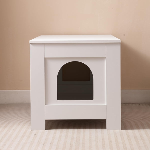 Cat Litter Box Enclosure with Barn Door Wooden Cat Washroom Furniture Litter Box Furniture Hidden End Side Table Pet House Multi Functional Double Cabinet Doors for Bedroom Living White4