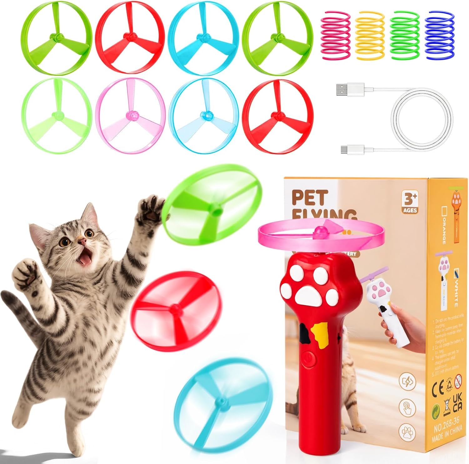 baborui-cat-toy-disc-launcher-rechargeable-interactive-cat-fetch-toy-launcher-with-8-flying-discs-flying-enrichment-toys-for-indoor-bored-kittens-adult-cats-yellow