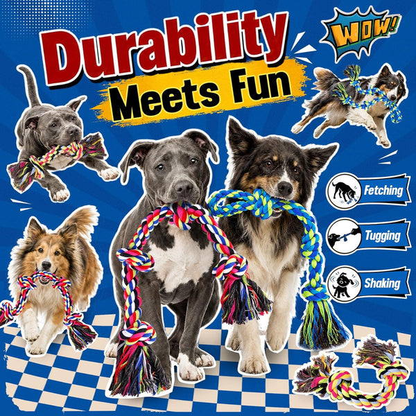 Forfon Tough & Strong Dog Toy for Aggressive Chewers – Tough Chew Toys for Large Dogs, Ideal for Tug-Of-War & Teeth Cleaning, with 3 Rope Toys & 2 Dog Bags7