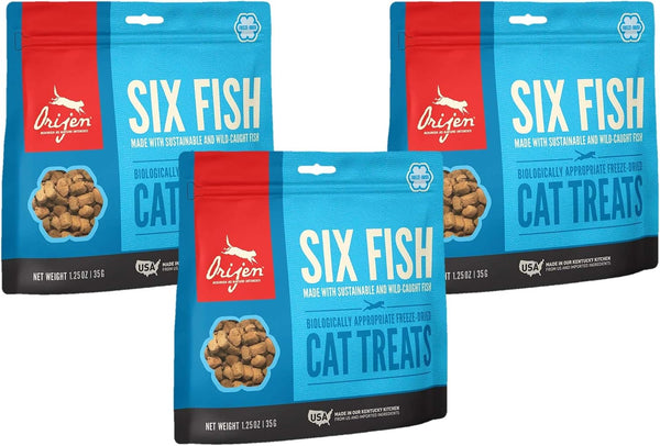 ORIJEN 3 Pack of Six Fish Freeze-Dried Cat Treats, 1.25 Ounces Each, Made in the USA1