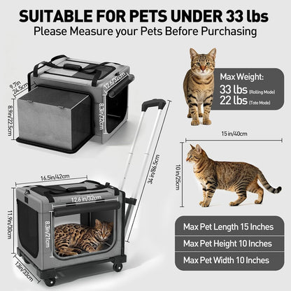 17In Wheeled Expandable Cat Carrier for Cats Small Dogs, Gray | Elescopic Rod, Expandable Side Room, Foldable Breathable Mesh, Portable Carrier for Indoor & Outdoor Pet Travel3