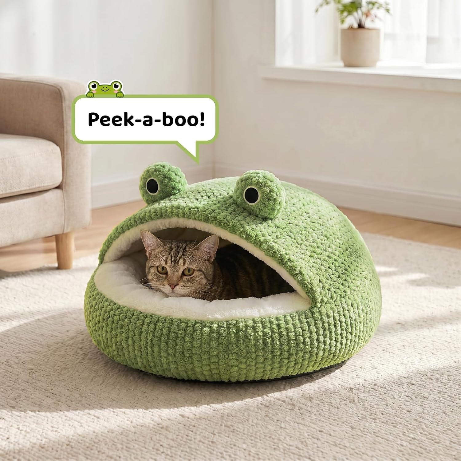 cwv-cute-cat-beds-kitten-beds-soft-small-dog-beds-washable-pet-beds-for-puppy-and-kitty-funny-frog-cat-cave-23-inches