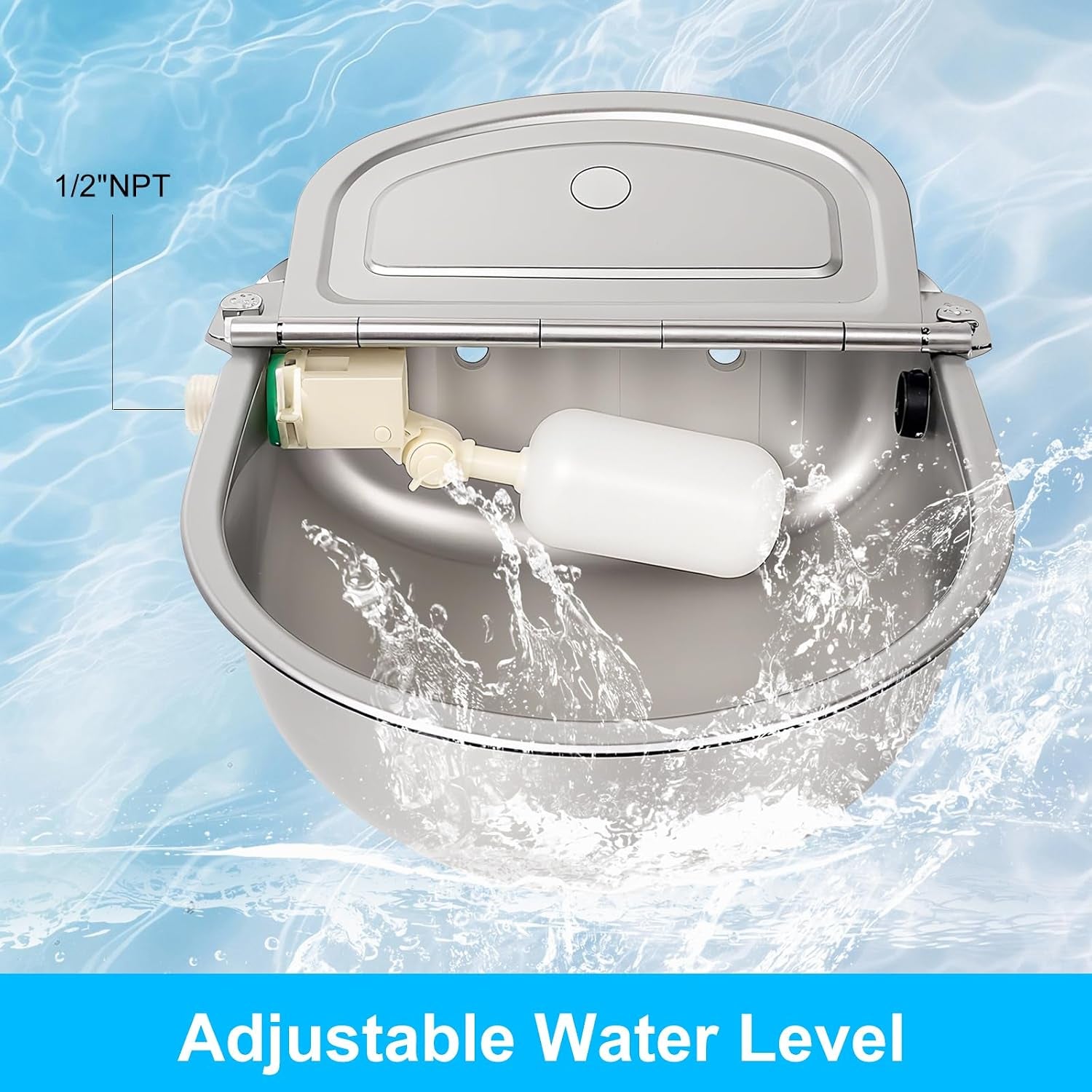 automatic-pet-water-bowl-with-float-valve-304-stainless-steel-includes-bowl-valve-40-hose-adapters-bolts-wrench-fits-1-2-3-4-faucets-for-dogs-livestock-drain-hole