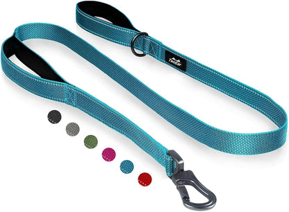Twoear 6FT 1IN Strong Blue Dog Leash with 2 Padded Handles, Traffic Handle Extra Control, Comfortable Soft Dual Handle, Auto Lock Hook, Reflective Walking Lead for Small Medium and Large Dogs1