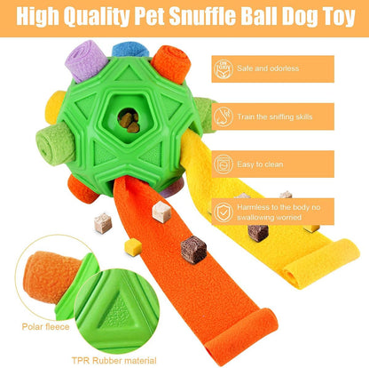 Dog Snuffle Ball-Interactive Puzzle Dog Toys Encourage Natural Foraging Skills Slow Feeder for Training and Stress Relief, Cloth Strip Hiding Food Dog Toys with Squeaky Carrot Toy for Any Size2