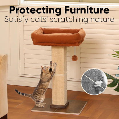 FUKUMARU Retro-Style Cat Scratching Post with Perch for Indoor Adult Cats | 28.7" Elevated Tall Cat Bed, Solid Wood Large Cat Scratcher Tower with Bed, Aesthetic Cat Tree Furniture with Natural Sisal4