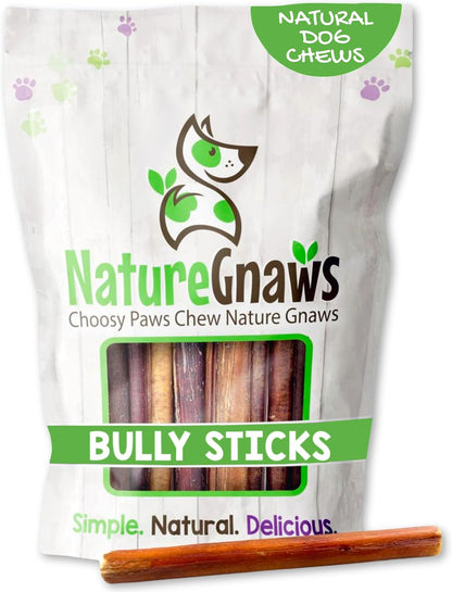 Nature Gnaws Extra Thin Bully Sticks for Small Dogs 5-6" (10 Count) - Long Lasting for Light Chewers and Puppies - Natural Beef Dog Chew Bones10