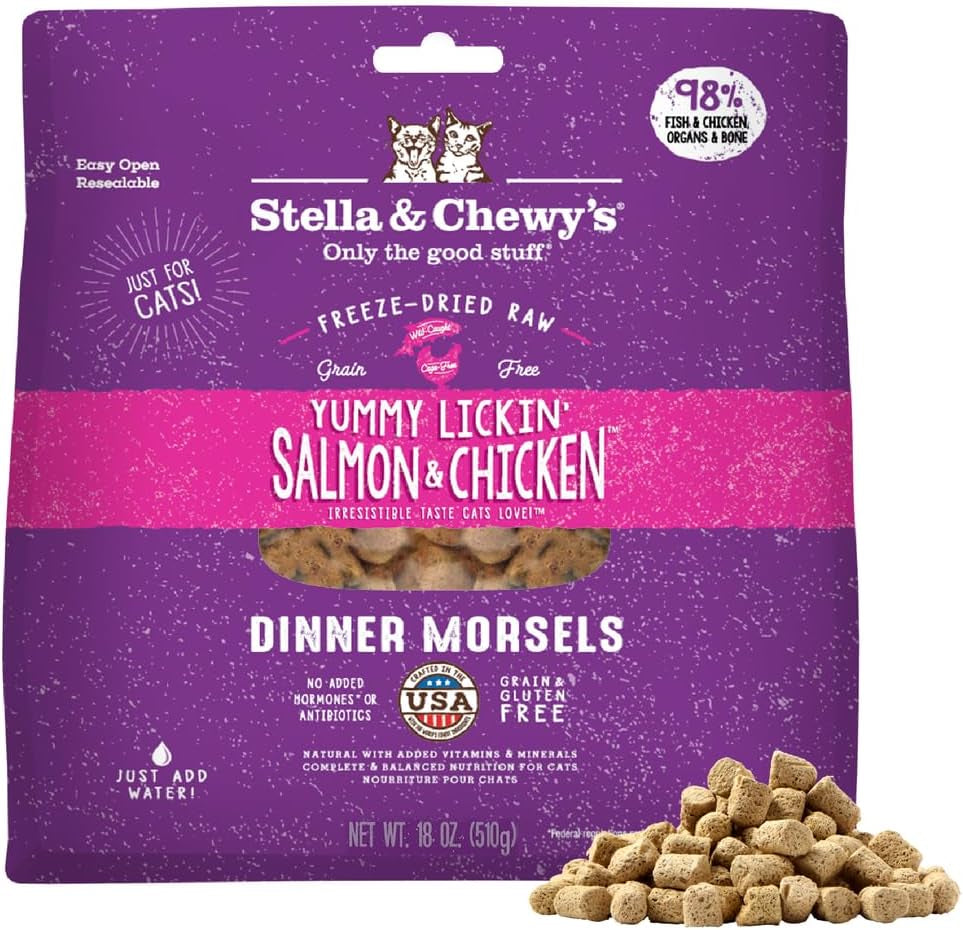 stella-chewys-freeze-dried-raw-cat-dinner-morsels-premium-chicken-recipe-with-98-cage-free-meat-organs-natural-grain-free-cat-kitten-food-made-in-usa-18-oz