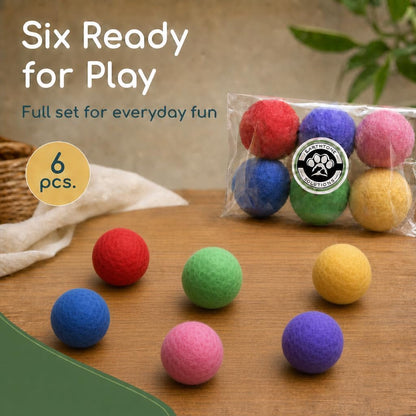 Wool Cat Balls - Safe Silent Felt Ball Toys - Fun Colorful Soft Quiet Wool Kitty Toys - Unique for Cat Lovers - 6 PCS Hand Made in Nepal6