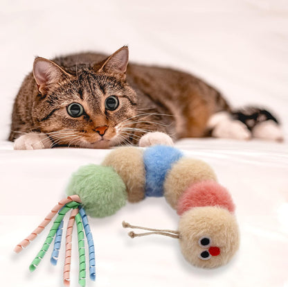 Jumpaws Interactive Natural Catnip Kicker, with Rattle and Ribbon, Bite Resistant, for All Ages Indoor Cat, Soft Caterpillar Kicker, Fluffy Kitten Toy5