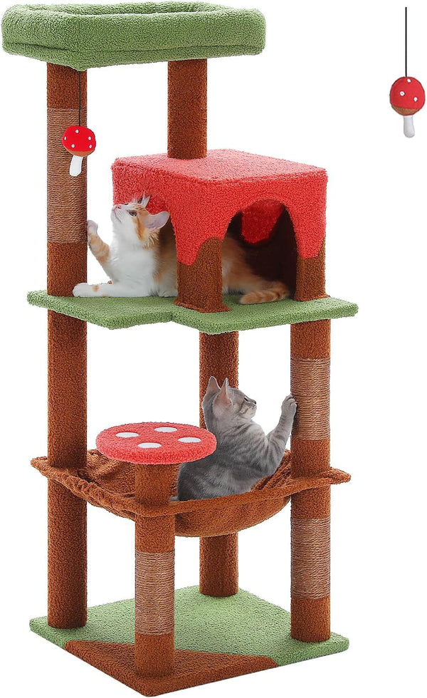 MUTTROS Mushroom Cat Tree Tower with Removable Scratcher, Large Hammock, Condo, Perch, 3 Sisal Posts – Multi-Level Cat Tree for Indoor Cats, Cute Cat Tower for Small Space Homes32