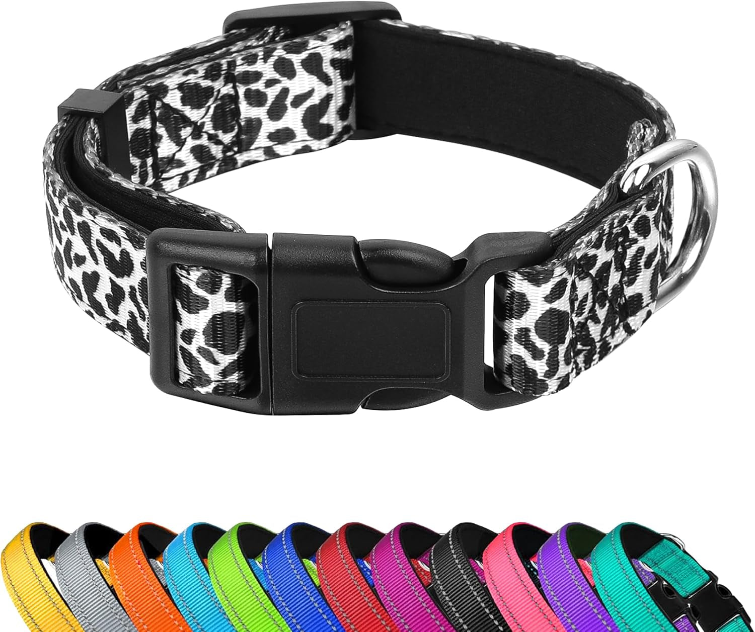 reflective-dog-collar-adjustable-soft-neoprene-padded-teal-m-breathable-nylon-for-medium-dogs-tear-resistant-webbing-chafe-free-on-walks-and-hikes-metal-d-ring-night-safety