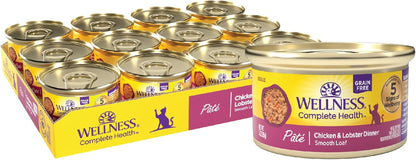 Wellness Complete Health Pate Adult Canned Wet Cat Food, Natural, Protein Rich, Grain Free, Chicken Entrée Recipe, 3 Oz, Pack of 24 Cans24