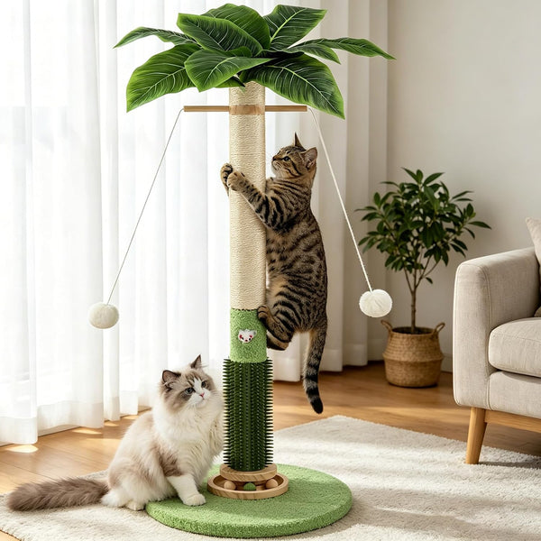 Cat Scratching Post,37.5'' Tall Palm Tree Sisal Scratcher for Indoor Cats | Natural Sisal Stable Vertical Scratcher Tower Mouse Hole Toy Rotating Interactive Ball Self Groomer for Full Body Stretching7