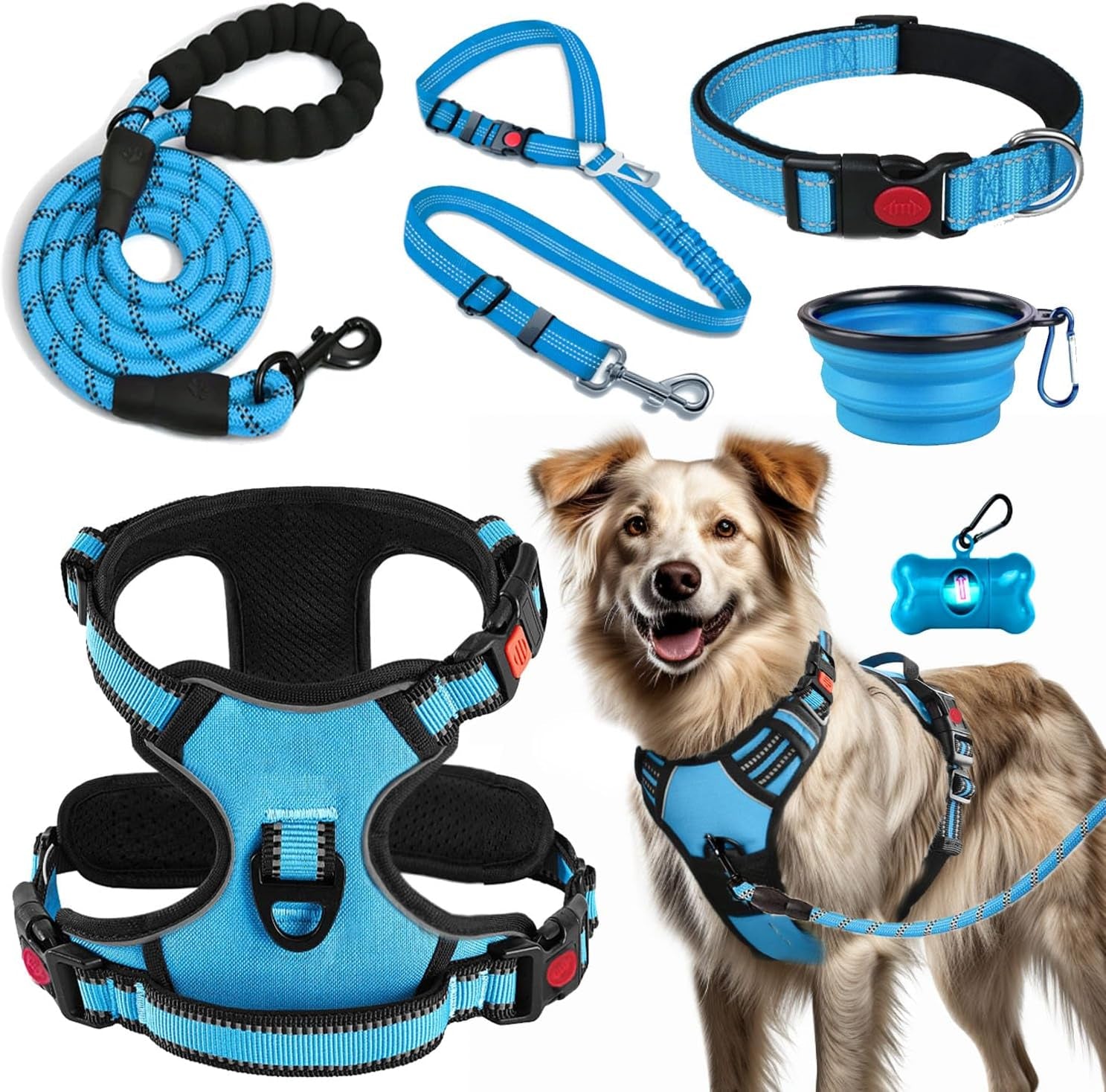 lobeve-no-pull-dog-harness-collar-leash-set-includes-dog-seat-belt-collapsible-bowls-poop-bag-dispenser-ideal-for-training-walking-hiking-fits-small-to-large-dogspink-l