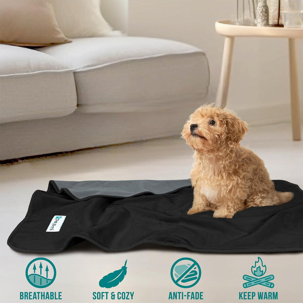 Petami Waterproof Dog Blanket for Couch, Pee Proof Reversible Cat Blanket for Sofa Bed Furniture Protector, Soft Fleece Washable Pet Throw for Dogs Cats Puppies Kittens, 40X60 Black Gray7