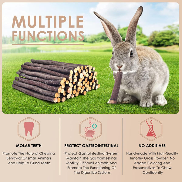 Bissap Apple Sticks for Rabbits, Natural Bunny Chew Toys and Treats for Chinchilla Guinea Pig Hamster Gerbil Small Animals Pet Apple Wood Stick Toys Teeth Grinding (230G/8.1Oz)3