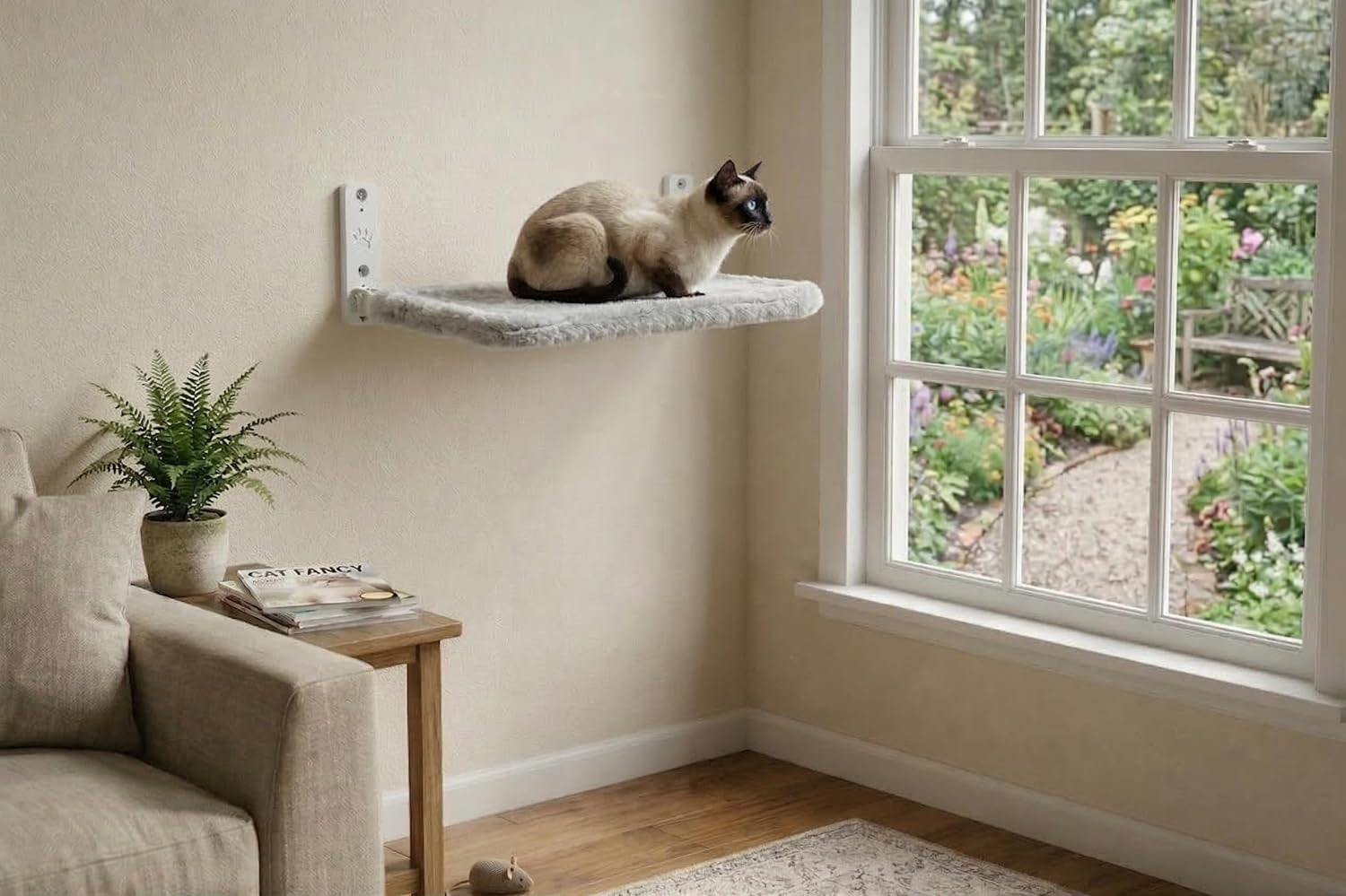 otterpets-cat-wall-bed-with-ultra-soft-plush-cover-foldable-cat-wall-hammock-shelf-bed-with-35-lb-metal-support-removable-washable-fabric-hardware-for-all-walls-light-grey-fabric-and-white-metal