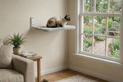 Otterpets Cat Wall Bed with Ultra-Soft Plush Cover, Foldable Cat Wall Hammock, Shelf Bed with 35 Lb Metal Support, Removable Washable Fabric, Hardware for All Walls (Light Grey Fabric and White Metal)6