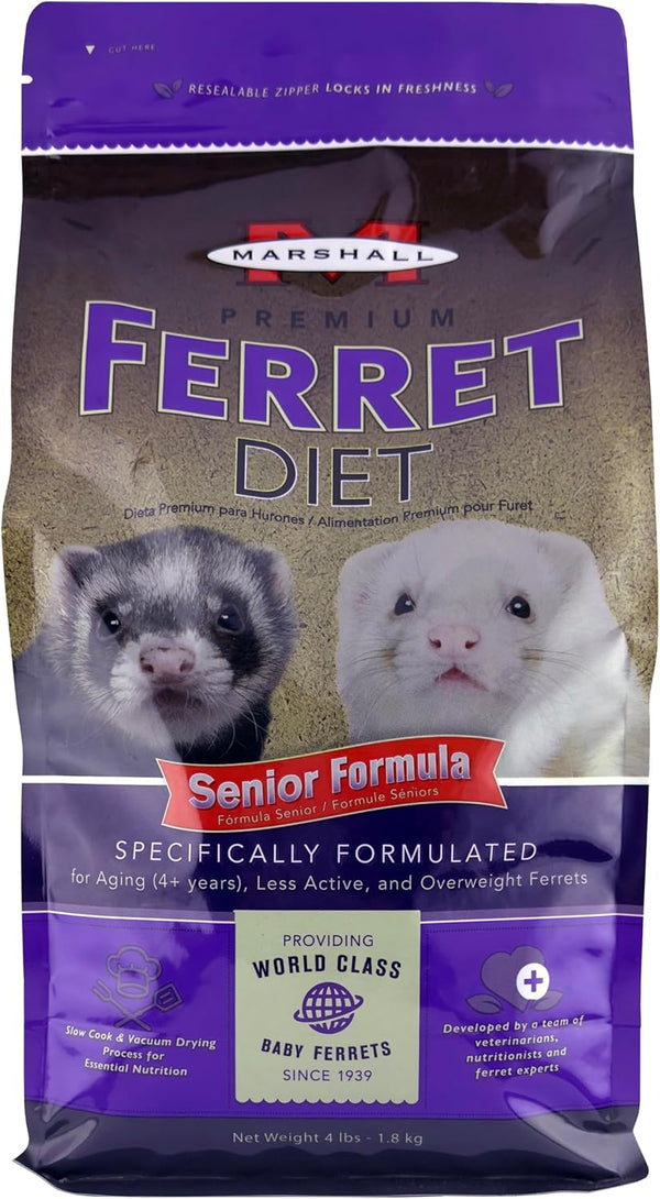 Marshall Premium Ferret Diet Senior Formula – 4 Lbs – Supports Digestion, Muscle Health & Vitality – Balanced Nutrition for Aging Ferrets with Essential Nutrients1