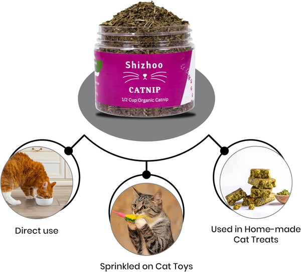 Catnip for Cats with Leaves and Flower Seeds 100% Natural and Organic Catnip Premium Cat Nip for Cats & Kittens Used as a Snack or Refillable Catnip Treats for Cats (1/2 Cup)3