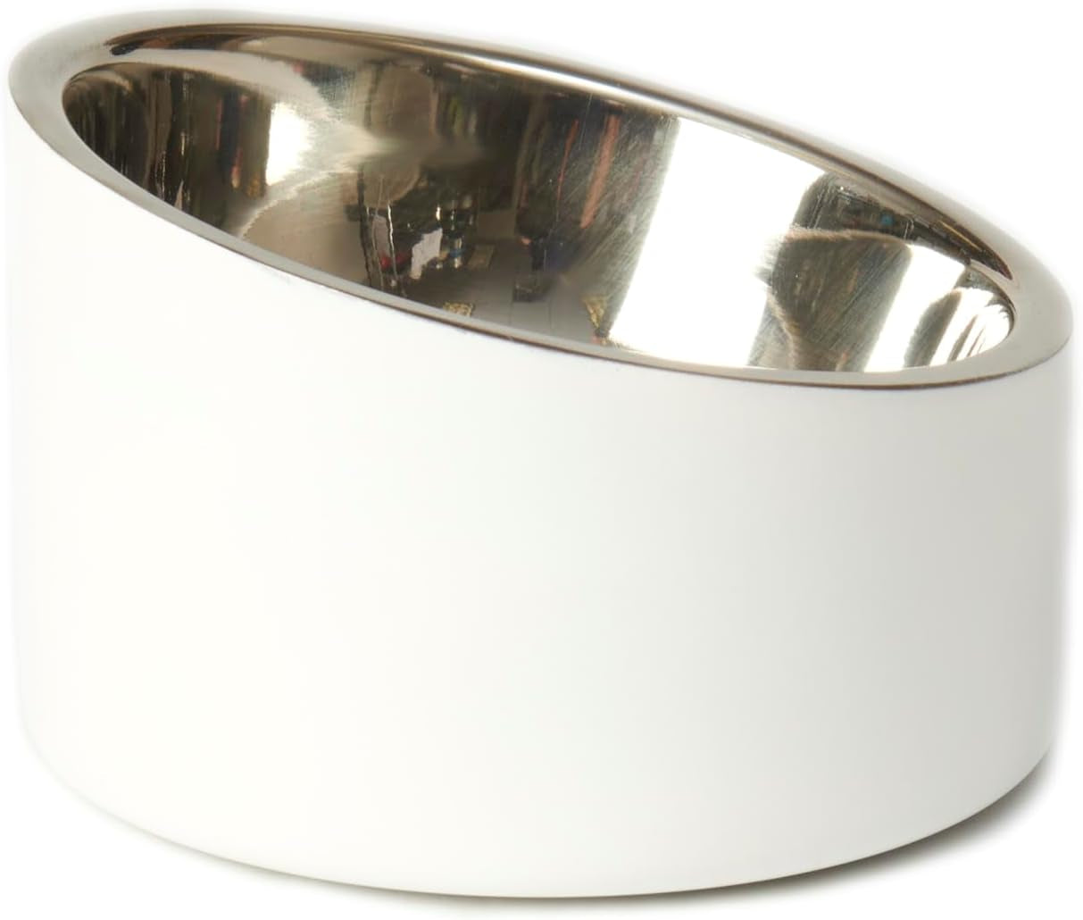 petrageous-18438-seychelles-stainless-steel-slanted-double-walled-dog-bowl-4-95-inch-width-and-2-95-inch-height-1-cup-capacity-white