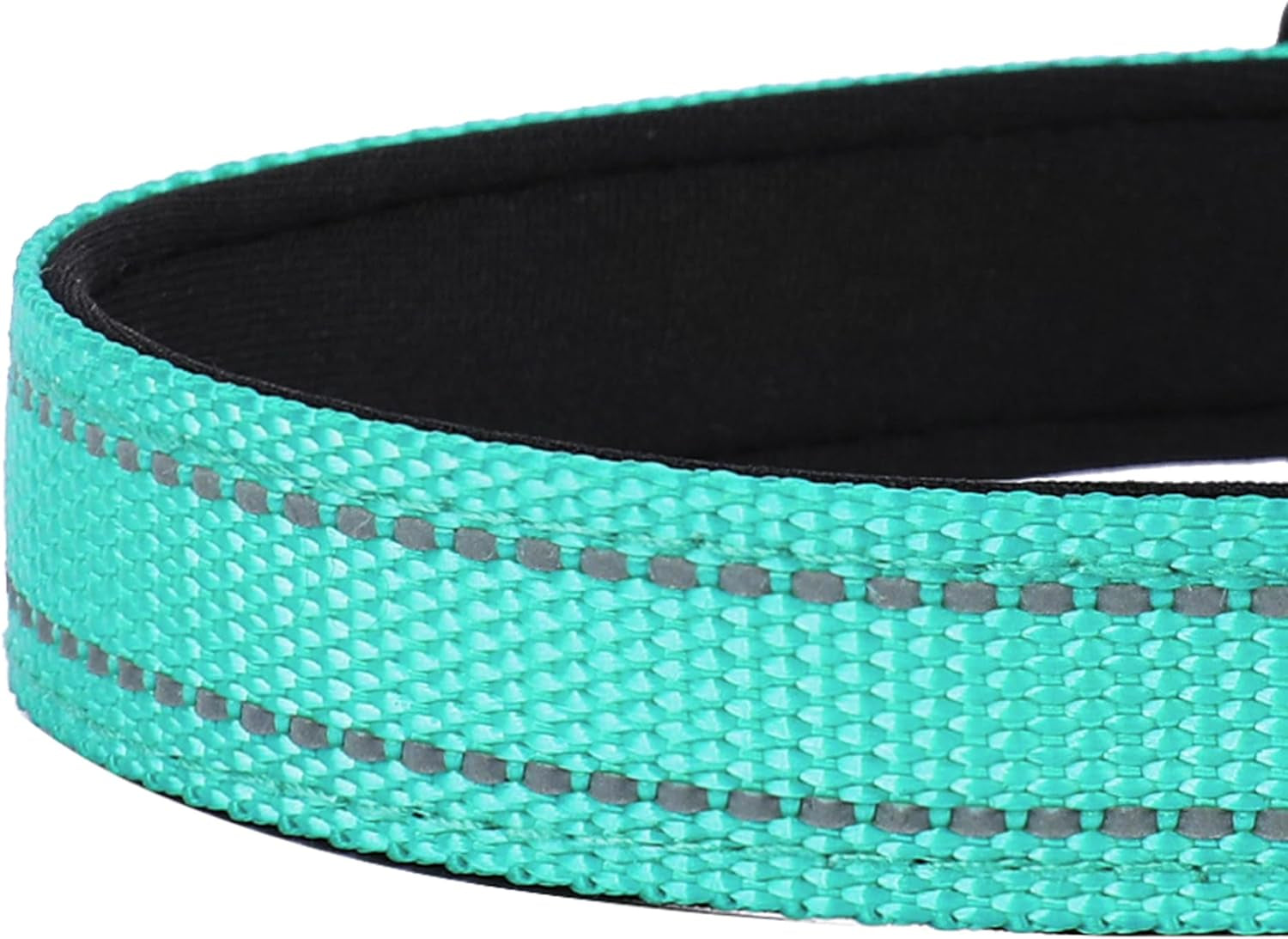 reflective-dog-collar-adjustable-soft-neoprene-padded-teal-m-breathable-nylon-for-medium-dogs-tear-resistant-webbing-chafe-free-on-walks-and-hikes-metal-d-ring-night-safety