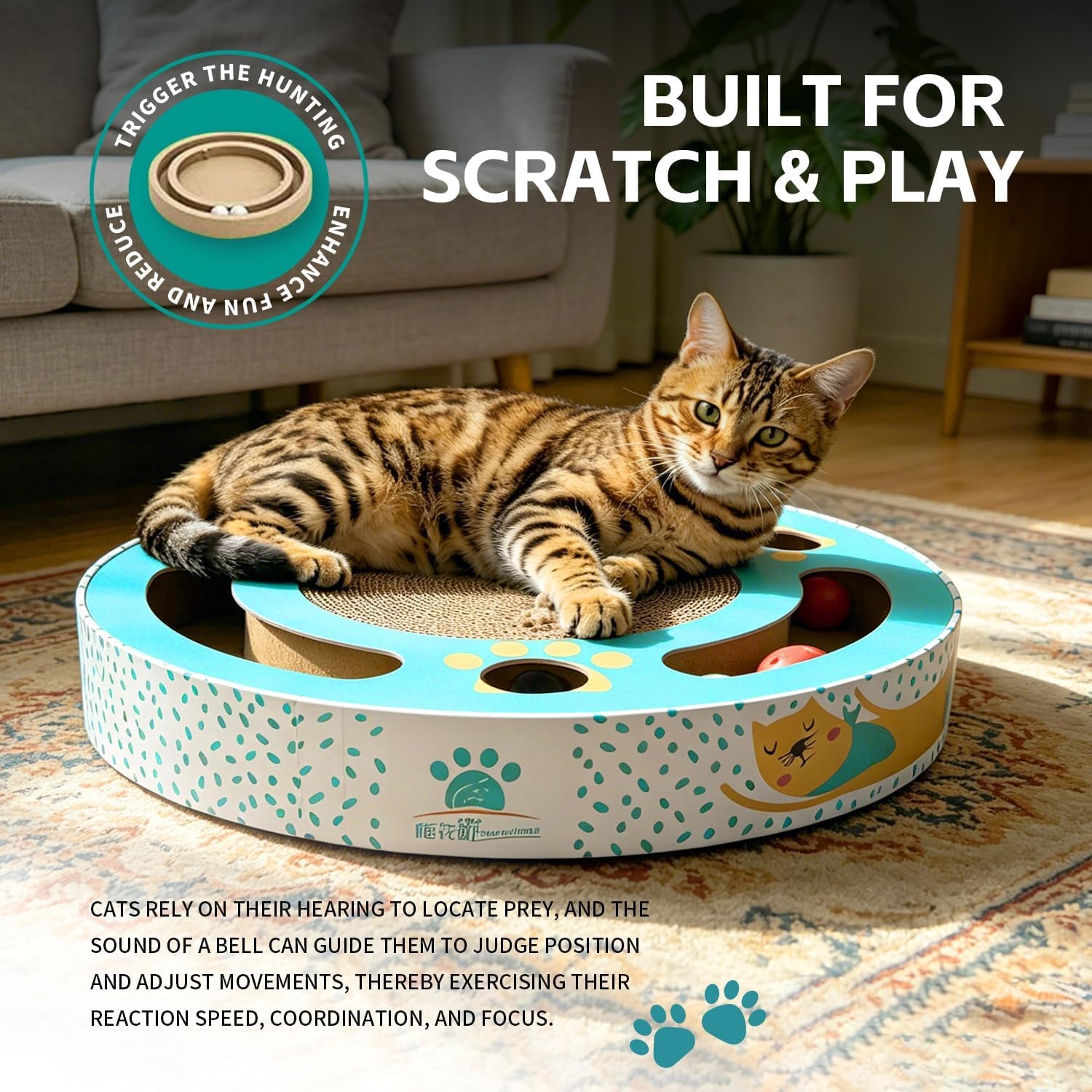 round-cat-scratching-pad-modern-cats-scratcher-cardboard-interactive-toys-for-indoor-cats-with-2-bell-balls-and-kitten-tunnel