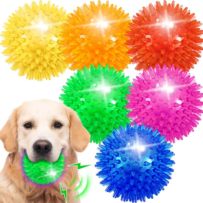 6 Pack 2.5" Light up Squeaky Dog Balls, Spiky Dog Toy Balls for Puppy Small,Medium Dogs8