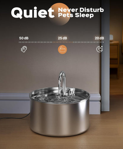 Cat Water Fountain Stainless Steel + 8 Filters + 8 Sponges - Pet Water Fountains Faucet Metal Automatic Cat/Dog Waterer Bowls Pets Watering Running Bottle Water Dispenser for Drinking Ultra Quiet Pump6