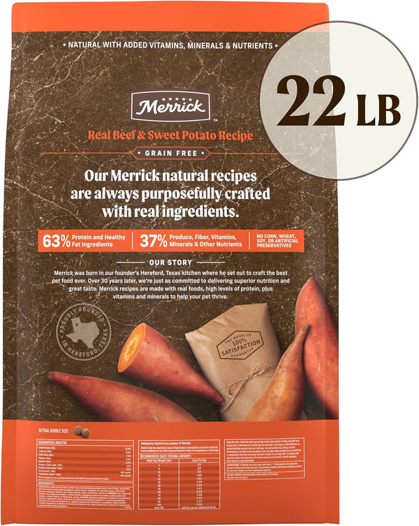 Merrick Premium Grain Free Dry Adult Dog Food, Wholesome and Natural Kibble, Real Texas Beef and Sweet Potato - 22.0 Lb. Bag11