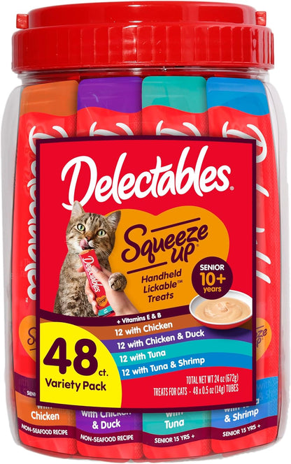 Delectables Squeeze up Creamy Squeezable Puree, Lickable Wet Cat Treats, Grain Free, No Added Fillers, No By-Products, No Added Preservatives, 0.5 Ounces Senior Chicken, 32 Tubes Total9