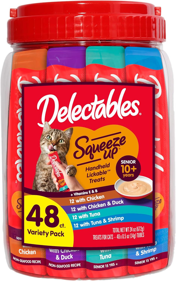 Delectables Squeeze up Creamy Squeezable Puree, Lickable Wet Cat Treats, Grain Free, No Added Fillers, No By-Products, No Added Preservatives, 0.5 Ounces Senior Chicken, 32 Tubes Total9