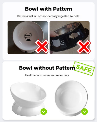 Loejan Elevated Cat Food Bowl, 5 Oz Ceramic Raised and Tilted Water Bowl, anti Vomiting and Protect Pets' Spines Dishes for Small Dog, Fat Faced Cat, Kitten (White, 1 Pack)3