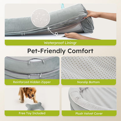 CWAWZ XL Orthopedic Dog Bed, Extra Large Dog Bed, Dog Sofa for Large Sized Dogs with Full-Surround Bolsters, Dual-Sided Dog Cooling Bed with Memory Foam, Washable Sofa with Nonslip Bottom, Light Grey6
