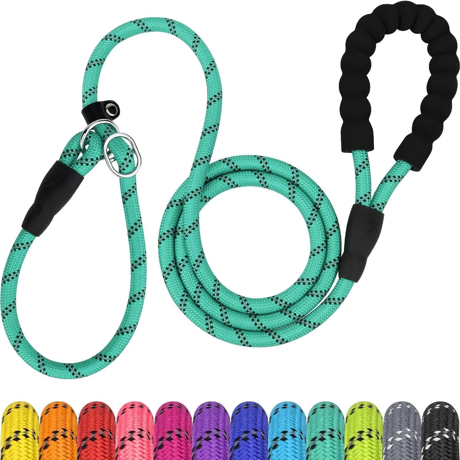 tagme-slip-lead-for-dogs-no-pull-training-leash-padded-handle-hot-pink-braided-climbing-rope-reflective-stitching-6-ft-fits-small-to-large-dogs-up-to-250-lbs-cushioned-grip-no-leash-burn