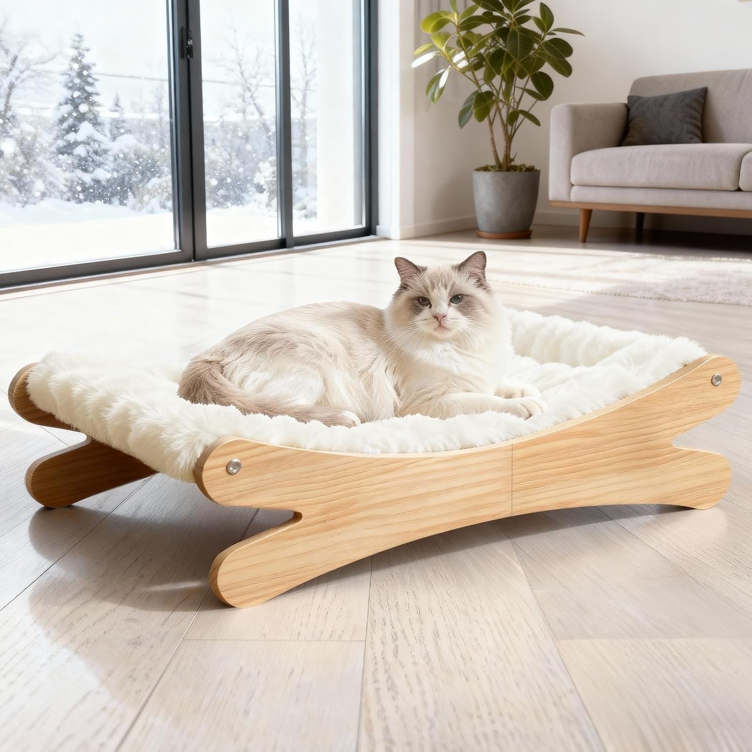 plush-elevated-cat-bed-cozy-raised-cat-hammock-with-solid-wood-frame-soft-furry-cushion-for-indoor-cats-small-dogs-multi-color-optionswhite