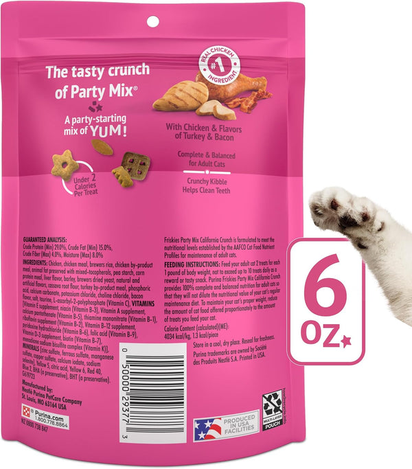 Purina Friskies Cat Treats, Party Mix California Crunch with Chicken - (Pack of 6) 6 Oz. Pouches7