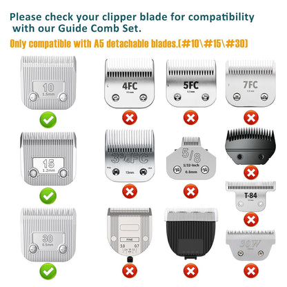 Professional Animal Stainless Steel Comb Set for A5-Style Detachable Blade Clippers, Snap-On Size #10/15/30 for Pets, Dogs, Cats, and Horses (Not Compatible with 5-In-1 Blades) | Snap-On Size #10/15/30 for Pets, Dogs, Cats, and Horses (Not Compatible with 5-In-1 Blades)3