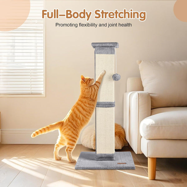 Cat Scratching Post 33 Inch for Indoor Cats, High Cat Scratch Post Grey, Cat Tree for Full-Body Stretching, Protect Your Furniture6
